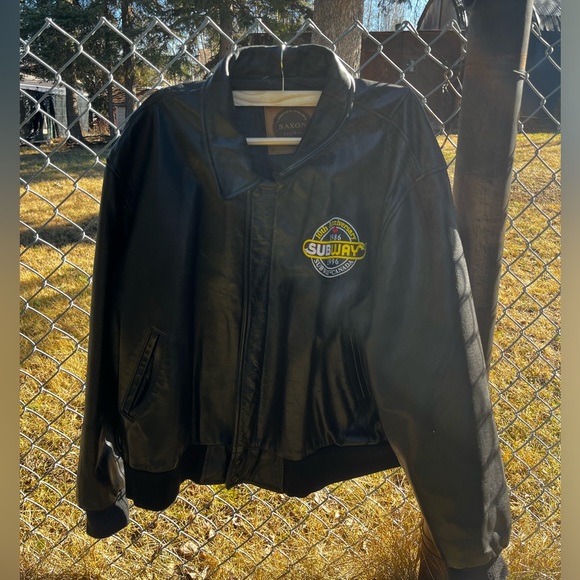 Leather Saxon jacket, black, large fit, 10 year anniversary subway patch - Picture 1 of 2